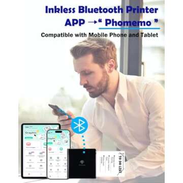 Phomemo Print Pod- M02 Mini Pocket Printer Inkless Note Printer Portable Bluetooth Thermal Printer Pocket Printer for Study Notes, Photo, Work List Printing, Receipts, Black