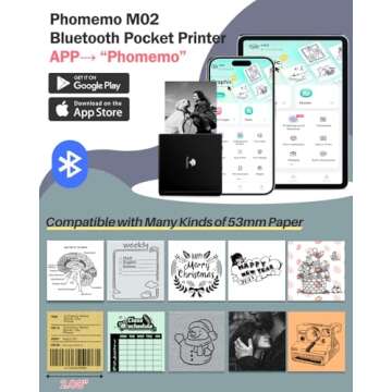 Phomemo Print Pod- M02 Mini Pocket Printer Inkless Note Printer Portable Bluetooth Thermal Printer Pocket Printer for Study Notes, Photo, Work List Printing, Receipts, Black