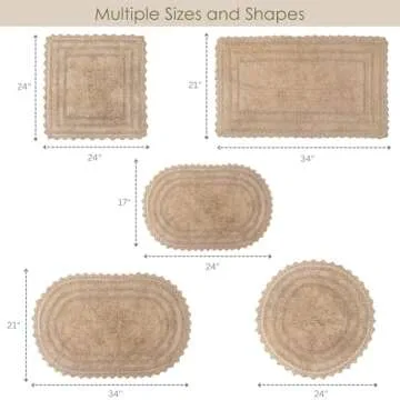 RAJRANG Bath Rug for Bathroom Kitchen and Spa with Crochet Pattern Cotton Luxury Absorbent Soft Reversible Boho Bath Mat Sand Oval 24x17 Inches