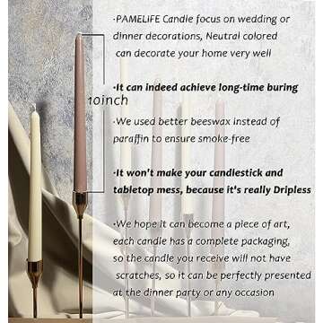 6 Pack Gradient Color Taper Candles - 10 Inch Dripless, Unscented Decoration Candle - Paraffin Wax with Cotton Wicks-Hour Burn Time (Taper Brown)