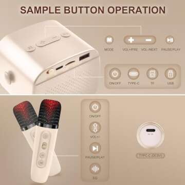 DYTIMEEM Kids Karaoke Machine with 2 Microphone, Portable Bluetooth Speaker PA System Child Singing Machine with Magic Sound and Vocal Cut, Supports TF, USB, Long Playing Time for Home Party Meeting