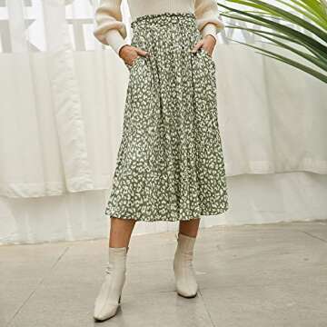 EXLURA Womens High Waist Polka Dot Pleated Skirt Midi Swing Skirt with Pockets