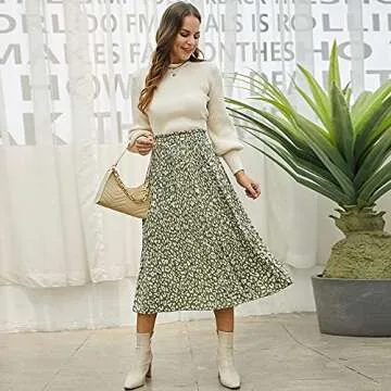 Versatile EXLURA Women's Polka Dot Pleated Midi Skirt