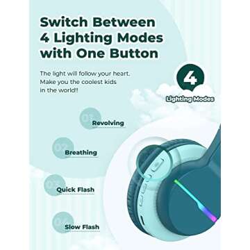 iClever BTH12 Kids Bluetooth Headphones,Colorful LED Lights Wireless Kids Headphones,74/85dBA Safe V...