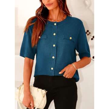 PRETTYGARDEN Women's Casual Ribbed Knit Blouse Top