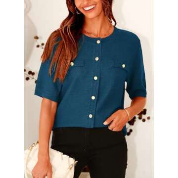 PRETTYGARDEN Women's Casual Ribbed Knit Blouse Top