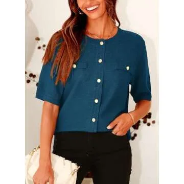 PRETTYGARDEN Women's Casual Ribbed Knit Blouse Top