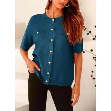 PRETTYGARDEN Women's Casual Ribbed Knit Blouse Top