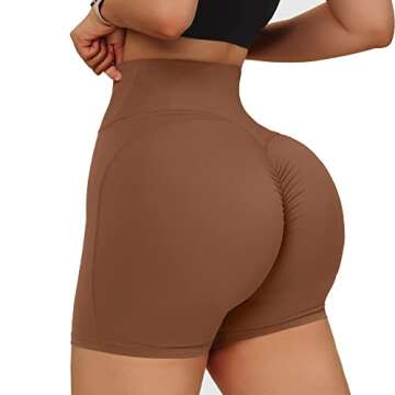 MOOSLOVER Women V Cross Waist Workout Shorts Butt Lifting High Waisted Biker Shorts(S,#1 Brown)