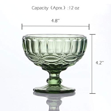 VanEnjoy Green Vintage Glass Ice Cream Cups Set of 4