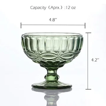 VanEnjoy Green Vintage Glass Ice Cream Cups Set of 4
