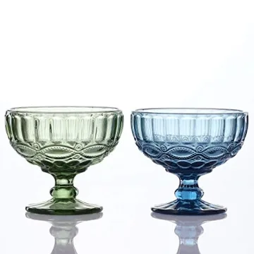 VanEnjoy Green Vintage Glass Ice Cream Cups Set of 4