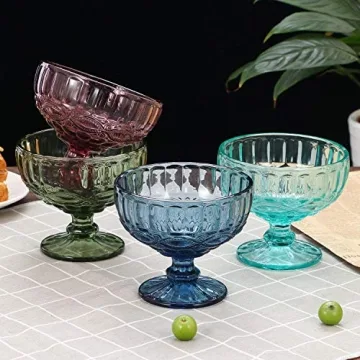 VanEnjoy Green Vintage Glass Ice Cream Cups Set of 4