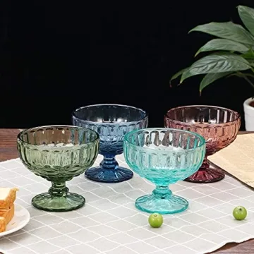 VanEnjoy Green Vintage Glass Ice Cream Cups Set of 4