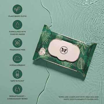 The Honest Company Plant-Based Flushable Wipes | 99% Water, Hypoallergenic, EWG Verified, Safe to Flush | Fragrance Free, 126 Count