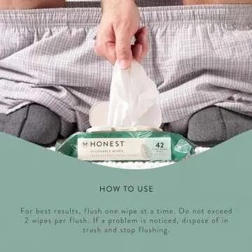 The Honest Company Plant-Based Flushable Wipes | 99% Water, Hypoallergenic, EWG Verified, Safe to Flush | Fragrance Free, 126 Count