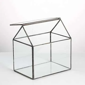 NCYP Small 6.1" x 6.3" x 4.33" Glass Terrarium Box with Lid for Succulent, Air Plants - House Shape Closed Geometric Planter Pot - Home Garden Tabletop Decoration, Black (No Plants)