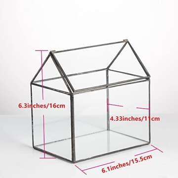NCYP Small 6.1" x 6.3" x 4.33" Glass Terrarium Box with Lid for Succulent, Air Plants - House Shape Closed Geometric Planter Pot - Home Garden Tabletop Decoration, Black (No Plants)