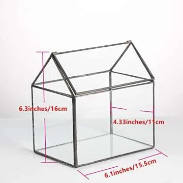 NCYP Small 6.1" x 6.3" x 4.33" Glass Terrarium Box with Lid for Succulent, Air Plants - House Shape Closed Geometric Planter Pot - Home Garden Tabletop Decoration, Black (No Plants)