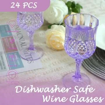 LEYIQU Purple Plastic Wine Glasses - Goblets for Parties & Events, Perfect for Weddings & Grand Events (24 Pack)