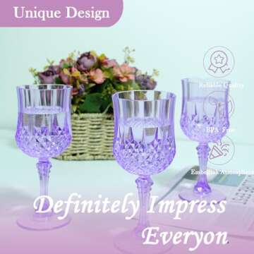 LEYIQU Purple Plastic Wine Glasses - Goblets for Parties & Events, Perfect for Weddings & Grand Events (24 Pack)