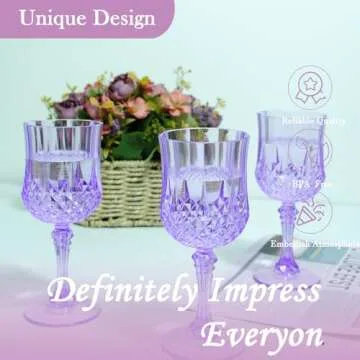 LEYIQU Purple Plastic Wine Glasses - Goblets for Parties & Events, Perfect for Weddings & Grand Events (24 Pack)