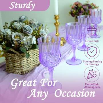 LEYIQU Purple Plastic Wine Glasses - Goblets for Parties & Events, Perfect for Weddings & Grand Events (24 Pack)
