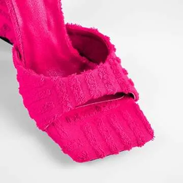 Onlymaker Women's Square Toe Chunky Heels Sexy Ankle Strappy Lace Up Heels Wide Open Toe High Block Heeled Sandals Fashion Party Dress Wrap-Up Tie-Up Chunky Block High Heels Pink Size 7