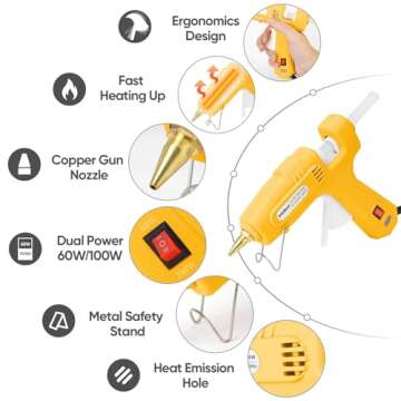 ROMECH Full Size Hot Glue Gun with 60/100W Dual Power and 21 Hot Glue Sticks (7/16"), Fast Preheatin...