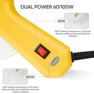 ROMECH Full Size Hot Glue Gun with 60/100W Dual Power and 21 Hot Glue Sticks (7/16"), Fast Preheating Heavy Duty Industrial Gluegun with Storage Case for Crafting, DIY and Repairs (Yellow)