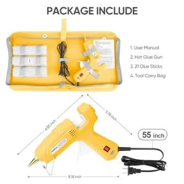 ROMECH Full Size Hot Glue Gun with 60/100W Dual Power and 21 Hot Glue Sticks (7/16"), Fast Preheating Heavy Duty Industrial Gluegun with Storage Case for Crafting, DIY and Repairs (Yellow)