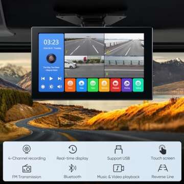 4-Channel 1080P Backup Camera for Truck/RV/Semi Trailer/Van/Cars 10.2inch Touch Monitor with DVR Recording/Playback/Bluetooth/FM Radio/Music/Video Player