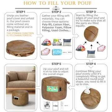 Thgonwid Unstuffed Faux Leather Pouf Cover Handle, Footstool Ottoman Storage Solution, Floor Footrest Cushion - 16.5”Dx12”H, No Filler, (Pocket-Handle) Mocha