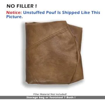 Thgonwid Unstuffed Faux Leather Pouf Cover Handle, Footstool Ottoman Storage Solution, Floor Footrest Cushion - 16.5”Dx12”H, No Filler, (Pocket-Handle) Mocha