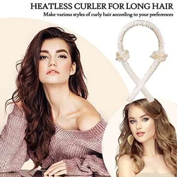 cobinaan Heatless Curling Rod Headband No Heat Hair Curlers for Long Hair Silk Curls Headband You Can Sleep Overnight,Soft Rubber Hair Rollers,Curling Ribbon and Flexi Rods for Natural Hair(Champagne)