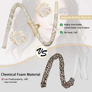cobinaan Heatless Curling Rod Headband No Heat Hair Curlers for Long Hair Silk Curls Headband You Can Sleep Overnight,Soft Rubber Hair Rollers,Curling Ribbon and Flexi Rods for Natural Hair(Champagne)
