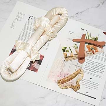 cobinaan Heatless Curling Rod Headband No Heat Hair Curlers for Long Hair Silk Curls Headband You Can Sleep Overnight,Soft Rubber Hair Rollers,Curling Ribbon and Flexi Rods for Natural Hair(Champagne)