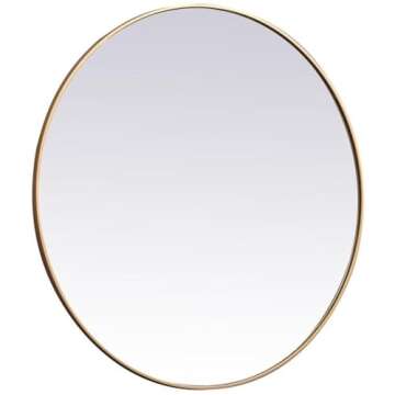 Allora 45" Round Mid Century Metal Frame Clear Beveled Mirror in Brass