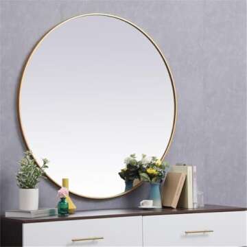 Allora 45" Round Mid Century Metal Frame Clear Beveled Mirror in Brass