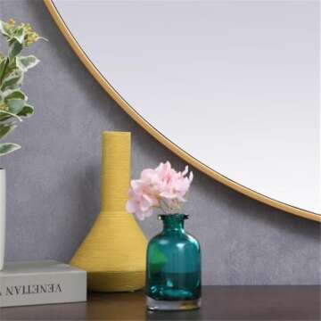 Allora 45" Round Mid Century Metal Frame Clear Beveled Mirror in Brass