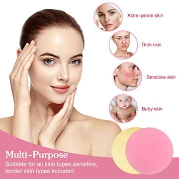 120 Pcs Facial Sponge Compressed,Face Cleansing Sponge Makeup Removal Sponge Pad,Exfoliating Wash Round Sponge for Women,Girls(Pink,Yellow)