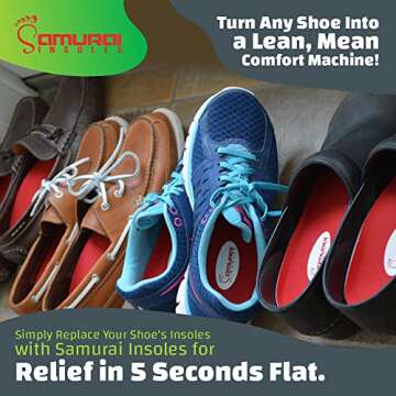 Samurai Insoles The Original Arch Support Shoe Insoles - Plantar Fasciitis Relief - US Orthotic Lab Made, Podiatrist Designed Shoe Inserts for Men 10-10.5 or Women 12-12.5