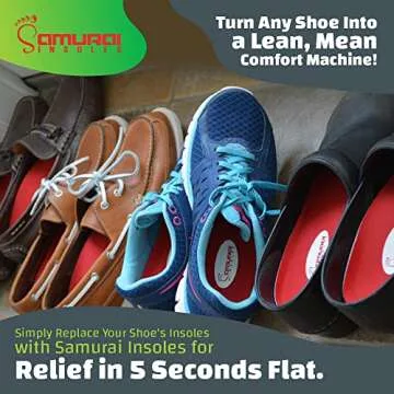 Samurai Insoles The Original Arch Support Shoe Insoles - Plantar Fasciitis Relief - US Orthotic Lab Made, Podiatrist Designed Shoe Inserts for Men 10-10.5 or Women 12-12.5