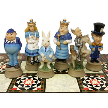 HPL Alice in Wonderland Fantasy Chess Set with 17" Mosaic Color Board