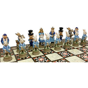 HPL Alice in Wonderland Fantasy Chess Set with 17" Mosaic Color Board