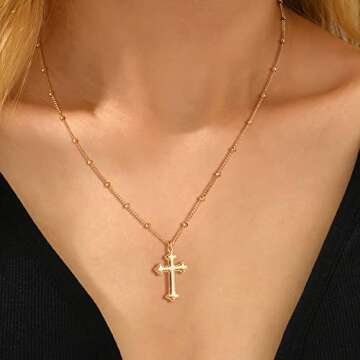 MTMY Gold Cross Necklace 14K Gold Plated Dainty Gold Cross Pendant Necklace for Women Delicate Necklace Jewelry (cross 7)