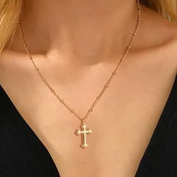 MTMY Gold Cross Necklace 14K Gold Plated Dainty Gold Cross Pendant Necklace for Women Delicate Necklace Jewelry (cross 7)