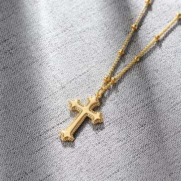 MTMY Gold Cross Necklace 14K Gold Plated Dainty Gold Cross Pendant Necklace for Women Delicate Necklace Jewelry (cross 7)