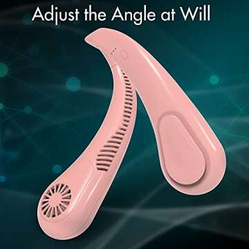 COMLIFE Bladeless Neck Fan, 5000mAh Rechargeable Battery Powered, Angle Adjustable, Hand-free Portable Neck Fan for Both Outdoor & Indoor Use, UL Certified, Pink