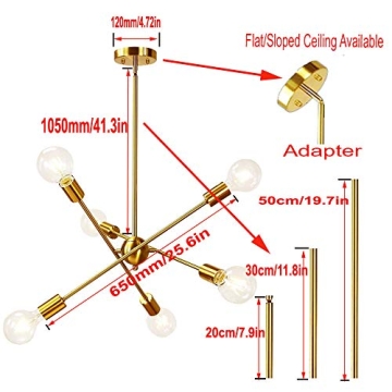 BAODEN 6 Lights Gold Pendant Light Fixture for Home